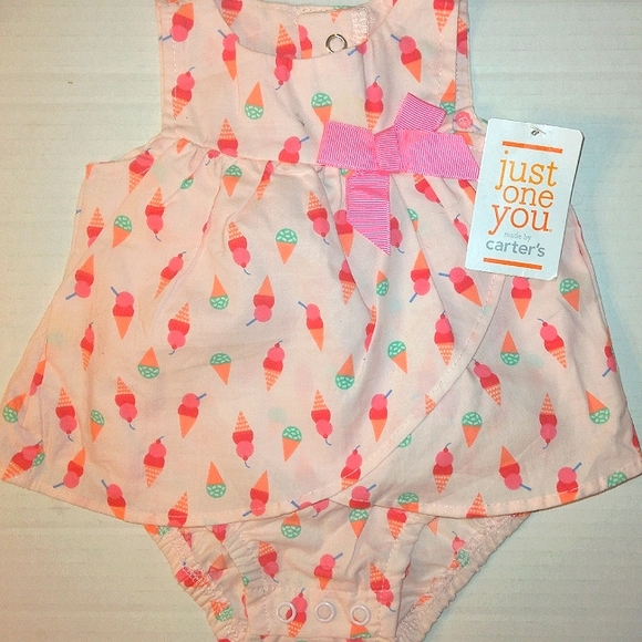 ☆NWT☆Newborn Girl Carter's Pretty Pink Ice Cream cones Dress Romper♡ - Picture 4 of 9